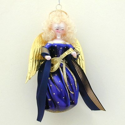 De Carlini Glass Ornament – Blue Angel with Instrument – Italian Ornament – One Ornament