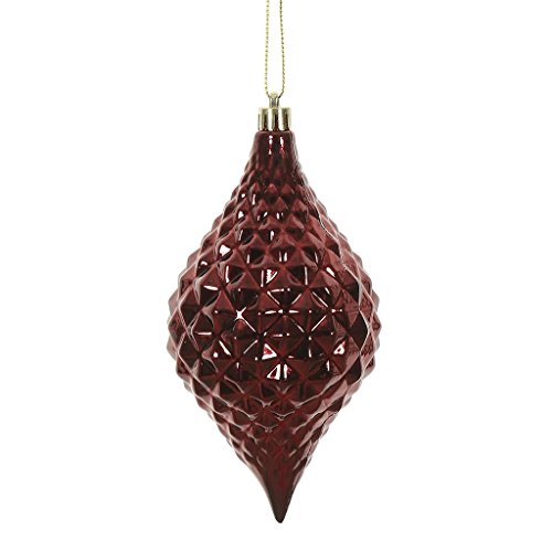 Vickerman 476734 – 6″ Burgundy Shiny Diamond Drop Christmas Tree Ornament (4 pack) (N174965D)