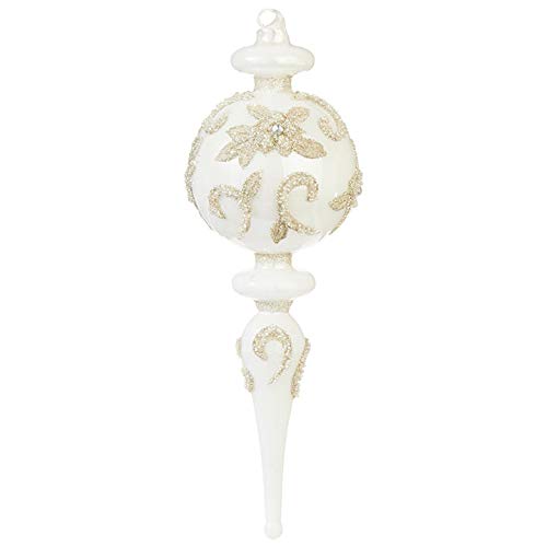 Raz 13.75″ Ivory and Gold Beaded Finial Glass Christmas Ornament 3922871