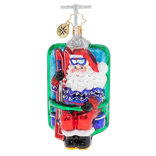Christopher Radko Riding up The Snowy Mountain Christmas Ornament, red, Blue, Green