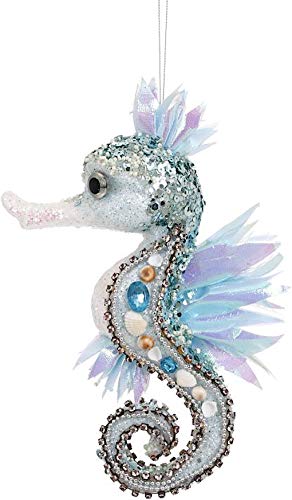Mark Roberts Coastal Christmas Collection Large Beaded Seahorse Ornament 3-Dimensional 9x5x3 Inch, 1 Ea