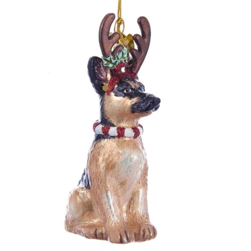 Noble Gems German Shepherd with Antlers Glass Ornament
