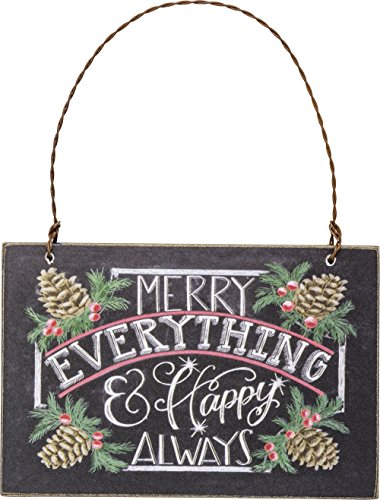 Primitives by Kathy 4.50 Inches x 3 Inches Chalkboard Ornament With Ribbon for Hanging Merry Everything and Happy Always