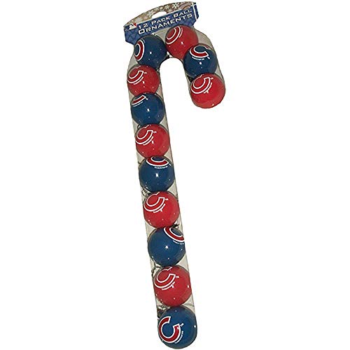 Forever Collectibles FBORNBBCHIC12 Chicago Cubs Candy Cane Shaped Plastic Ball Ornament Set, Multicolor