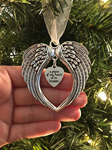 Angel Wing Heart Focal,”A Piece Of My Heart Is In Heaven” Heart Charm Ornament, Memorial Remembrance Lost Loved Ones Ornament Keepsake Gift