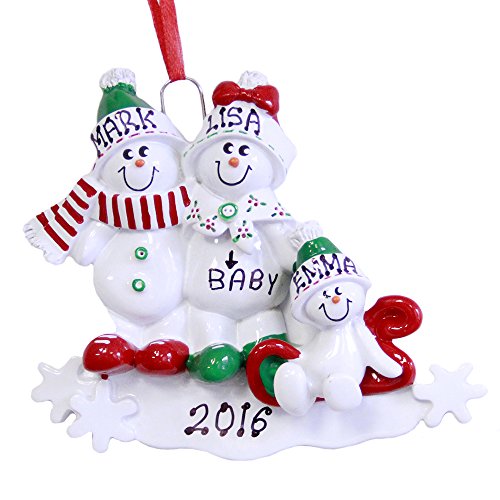 Family of 3 We’re Expecting Snowmen Personalized Christmas Ornament-pregnant