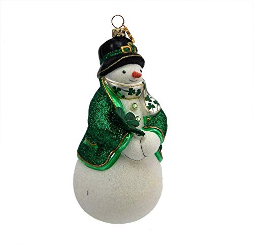 Reed & Barton – Blown Glass Christmas Ornament – Snowman With Shamrock