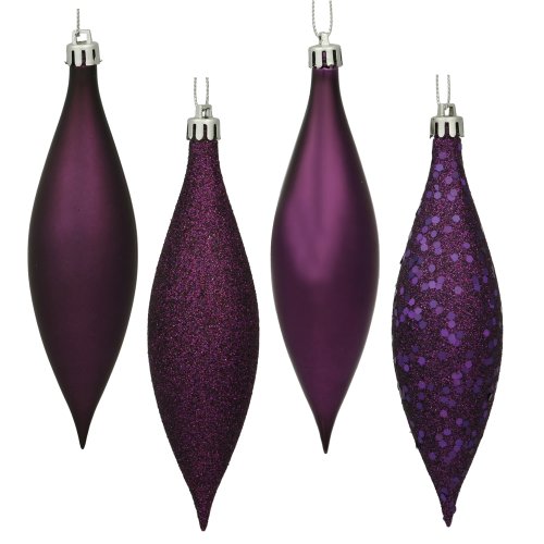 Vickerman N500126 Finial 4 Finish (Shiny, Matte, Glitter and Sequin) with Asst Shatterproof 8/Clear Acetate Box, 5.5″, Plum