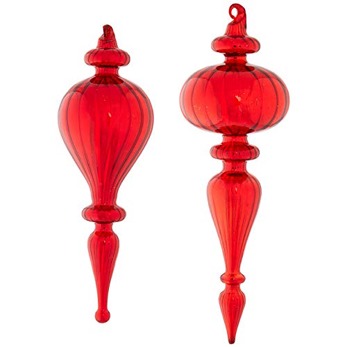 Set of 2 Raz 10.5″ Red Glass Finial Christmas Ornaments 3924535