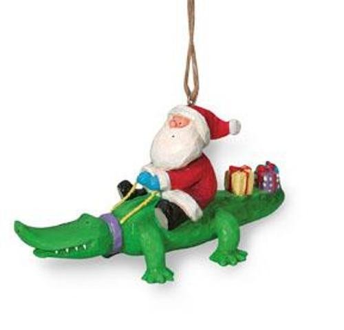 Cape Shore Santa Riding Alligator Gator with Gifts Holiday Christmas Ornament