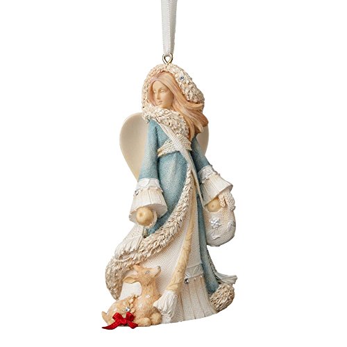 Foundations Stone Resin Hanging Ornament with S-Hook (Angel with Fawn)