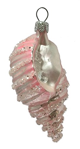 Pinnacle Peak Trading Company Pink Glittered Conch Seashell Polish Glass Christmas Tree Ornament Beach Shell