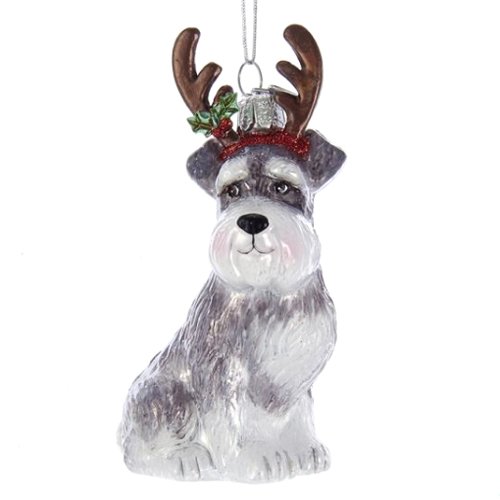 Noble Gems Schnauzer with Antlers Glass Ornament