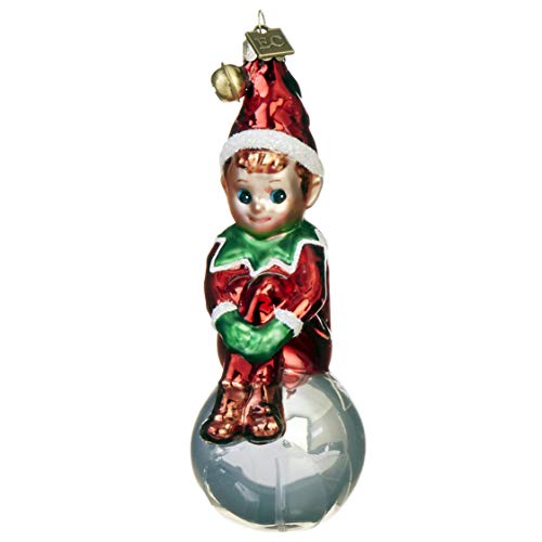 Eric Cortina RAZ Imports Blown Glass Christmas Ornament, Santa’s Elf with Jingle Bell Hat, 5.25″ H, 2019 Collection