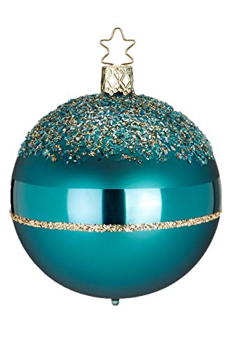 Inge-Glas Ball, Glitter Top, Blue Green Matt 20707T006 German Blown Glass Christmas Ornament