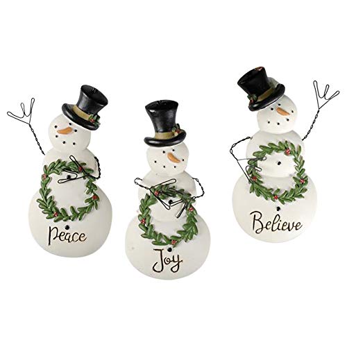 Blossom Bucket Set of 3 Ornament Believe/Peace/Joy Snowman with Wreaths