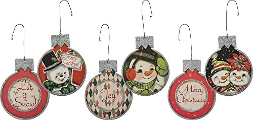 Primitives By Kathy Tin 4 Inches x 5 Inches Glitter Paper Wire Wood Snowman Christmas Ornament Set