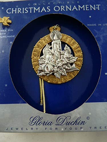 Gloria Duchin Vintage Christmas Ornament Candle and Holly Plus an Angel Pin Jewelry for Your Tree
