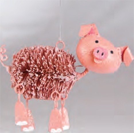 Pom Pom Pink Pig Christmas Ornament, Dangle Legs