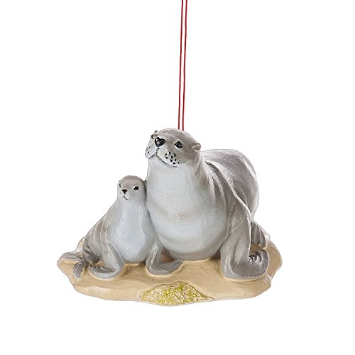 Sea Lion with Baby Resin Stone Christmas Ornament Figurine