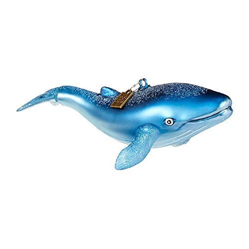 Raz Cerulean Blue Sparkle Whale 6 inch Glass Decorative Christmas Ornament