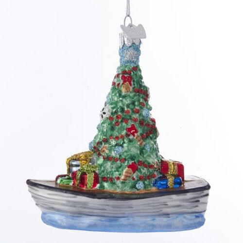 Kurt Adler 4In Noble Gems Boat with Tree Glass Ornament