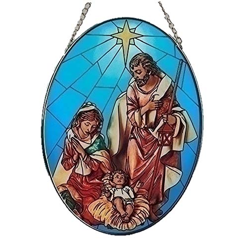 Fontanini 56387 4″ H Stained Glass Holy Family Nativity Oval Ornament