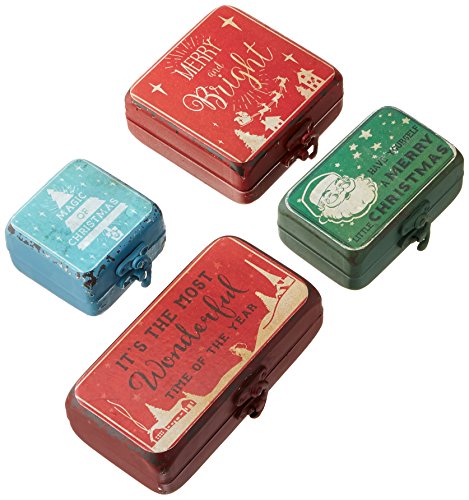 Creative Co-op Set of 4 Metal Christmas Boxes with Individual Sayings