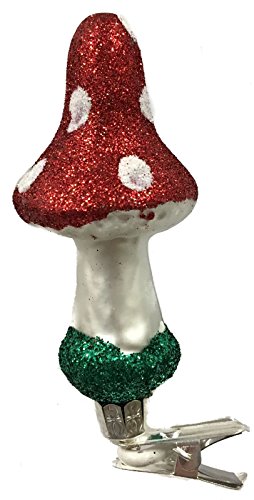 Pinnacle Peak Trading Company Red Toadstool Mushroom Czech Glass Christmas Tree Clip On Ornament Decoration