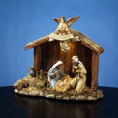 The San Francisco Music Box Company Nativity Stable with Holy Family Figurine