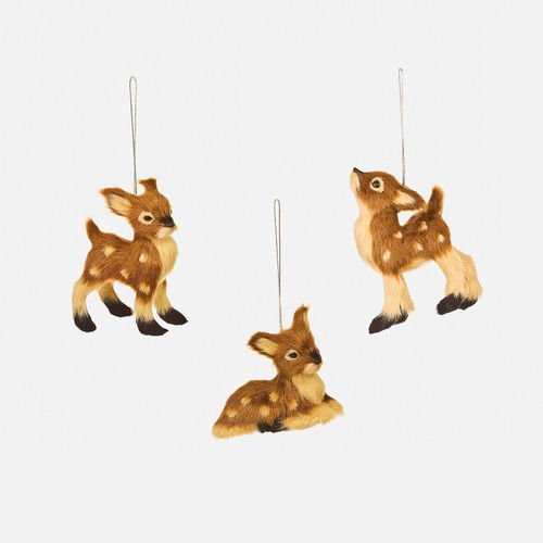 Brown Deer Family Set of 3 Furry Ornaments NEW Woodland