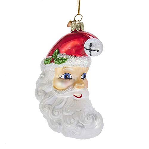 Kurt Adler Noble Gems Santa Moon Face Glass Hanging Ornament, 4.5 inches Height