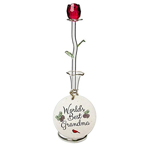 BANBERRY DESIGNS World’s Best Grandma – Glass Rose and Keepsake Christmas Ornament Gift Set – Cardinal and Pine Cone Design – Forever Red Rose in Vase- Gifts for Grandma