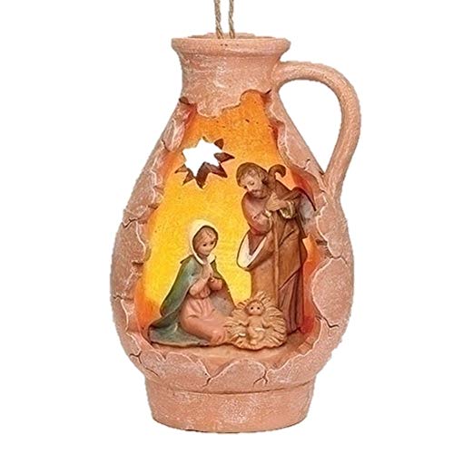 Fontanini 56384 4.5″ H Lit HOLY Family Nativity Broken Pottery Ornament
