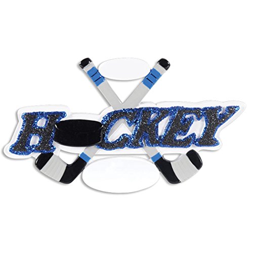 Personalized Hockey Christmas Tree Ornament 2019 – Sticks Ball on Glitter Blue Black Word Athlete Team Player Ice Coach Hobby School Profession Winter Sport Skates Gift Year – Free Customization
