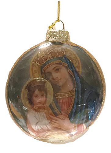 One Hundred Eighty Degrees Madonna & Child Glass Medallion Holiday Ornament, 3″