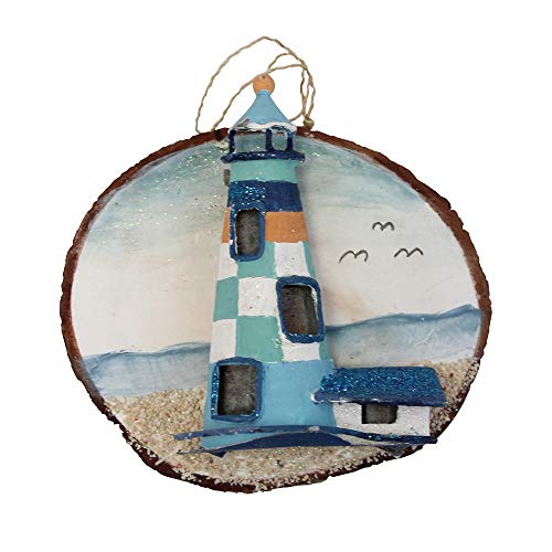Beachcombers Wood with Metal Lighthouse Ornament