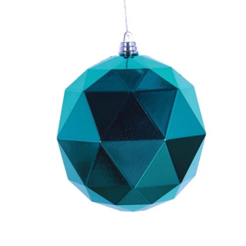 Vickerman 467282-4.75 Teal Shiny Geometric Ball Christmas Tree Ornament (4 pack) (M177342DS)