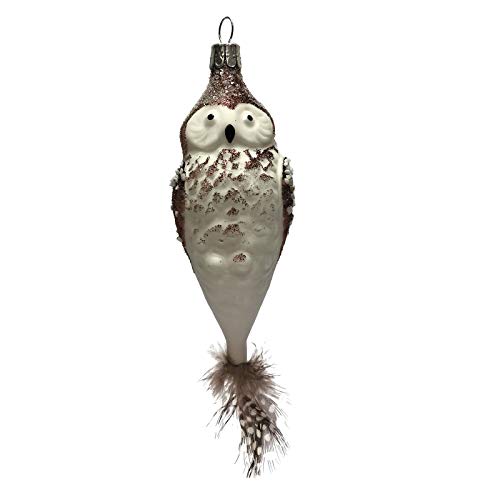 Pinnacle Peak Trading Company Brown and White Owl Bird with Feather Tail Czech Glass Christmas Tree Ornament