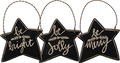 Primitives By Kathy 3.50 Inches x 3.50 Inches Be Merry Wood Star Hanging Ornaments Seasonal Decor