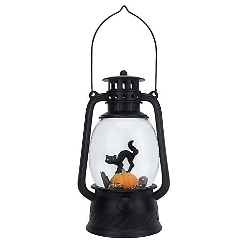 Evelyne GMT-10334-B The Cat on a Pumpkin Snow Globe, LED Lighted Lantern, Battery Operated Swirling Glitter Water for Halloween Season Home Décor