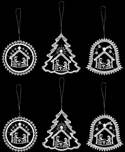 Pinnacle Peak Trading Company Nativity Scene German Lace Christmas Ornaments Set of 6 Made in Germany