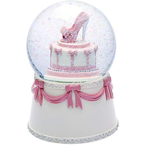 J JHOUSELIFESTYLE Happy Birthday Snow Globe Birthday Cake Design, High-Heel Rotating as Music Plays, Perfect Birthday Snowglobe Music Boxes for Women Girls