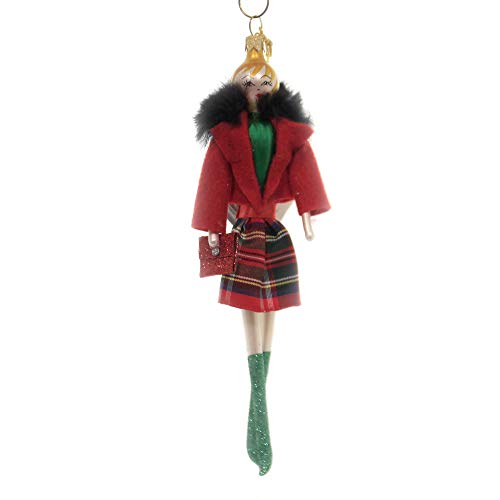 De Carlini Lady W/Plaid Skirt RED Jacket Italian Christmas Ornament Do7635