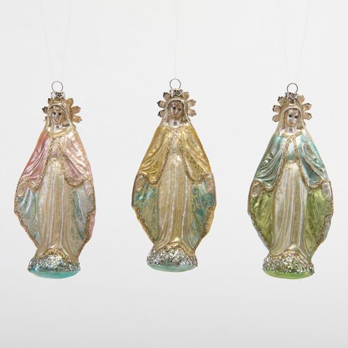 Virgin Mary Glass Ornaments Set of 3 Vintage-style Christmas Decor New
