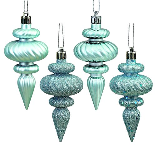 Vickerman 480168 – 4″ Baby Blue 4 Assorted Finish Finial Christmas Tree Ornament (Set of 8) (N500032)