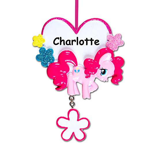 Personalized Officially Licensed My Little Pony Character Pinkie Pie with Glittered Heart and Flowers Detail Hanging Christmas Ornament with Your Custom Name