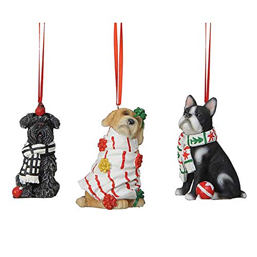 Creative Co-op Dogs in Scarfs Rosy Red 3 inch Resin Stone Christmas Ornaments Set of 3