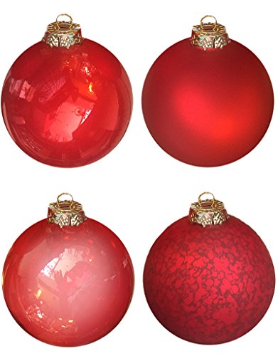 Mark Roberts Extra Large Red Glass Ball Ornaments Set of 4 with Assorted Finishes. 6 inch Diameter