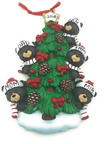 Personalized Family of 5 Bear on Tree Christmas Ornament 2019